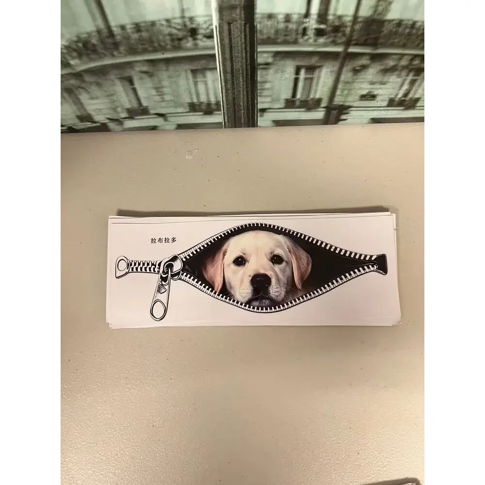3D Cartoon Pet Peeking Window Decal with Zipper View